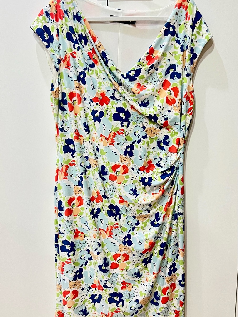 Lauren Ralph Lauren Floral Cowl Neck Midi Dress in Blue, Red, Green